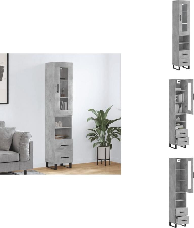 VidaXL Opbergkast Betongrijs Hoge kast 34.5 x 34 x 180 cm Duurzaam bewerkt hout en metaal Keukenkast - Foto 3