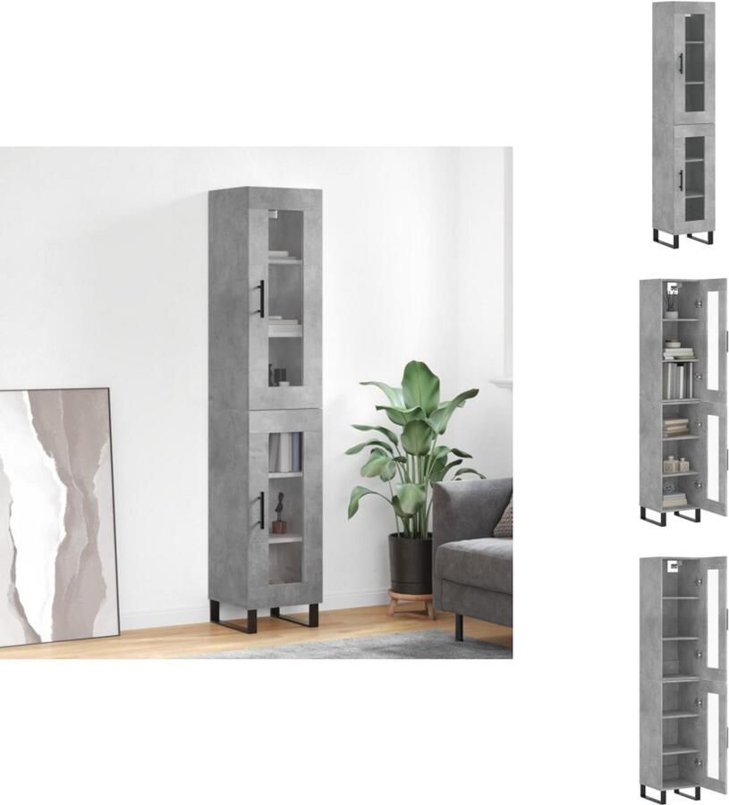VidaXL Hoge Kast Hoge Kasten Dressoir Buffetkast Hoge kast 34 5x34x180 cm bewerkt hout betongrijs