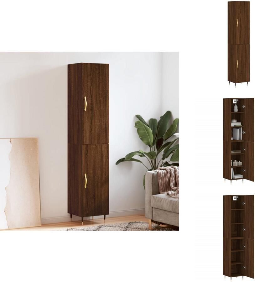 VidaXL Hoge Kast Hoge Kasten Dressoir Buffetkast Hoge kast 34 5x34x180 cm bewerkt hout bruin eikenkleur
