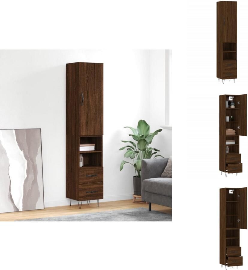 VidaXL Hoge Kast Hoge Kasten Dressoir Buffetkast Hoge kast 34 5x34x180 cm bewerkt hout bruin eikenkleur