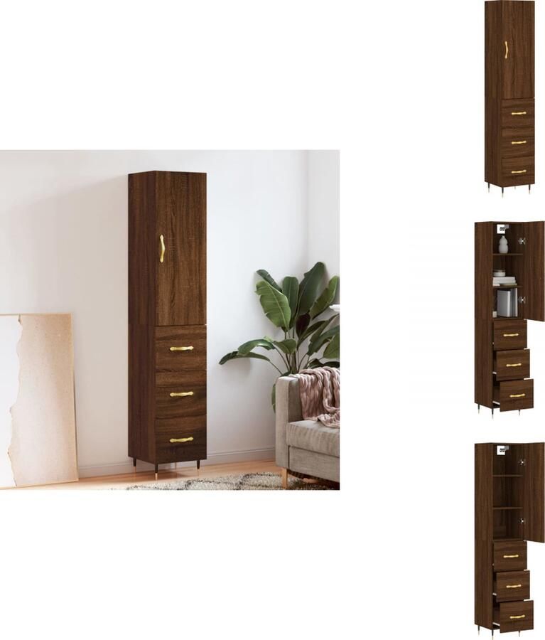 VidaXL Hoge Kast Hoge Kasten Dressoir Buffetkast Hoge kast 34 5x34x180 cm bewerkt hout bruin eikenkleur - Foto 2