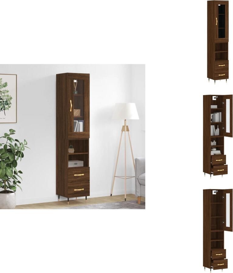 VidaXL Hoge Kast Hoge Kasten Dressoir Buffetkast -Hoge-kast-34-5x34x180-cm-bewerkt-hout-bruineikenkleurig - Foto 2
