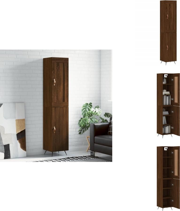 VidaXL Hoge Kast Hoge Kasten Dressoir Buffetkast -Hoge-kast-34-5x34x180-cm-bewerkt-hout-bruineikenkleurig