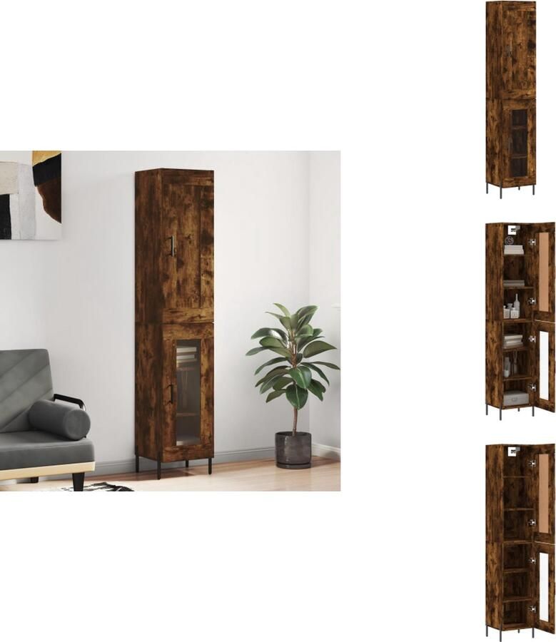 VidaXL Hoge Kast Hoge Kasten Hoge Kast Met Lade Kast -Hoge-kast-34-5x34x180-cm-bewerkt-hout-gerookt-eikenkleurig - Foto 4