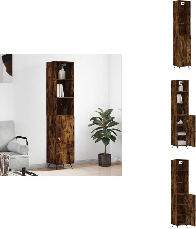 VidaXL Hoge Kast Hoge Kasten Dressoir Buffetkast Hoge kast 34 5x34x180 cm bewerkt hout gerookt eikenkleurig - Foto 2