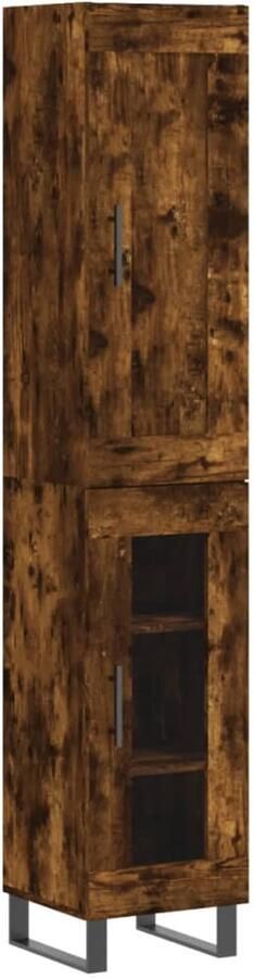VidaXL Hoge Kast Hoge Kasten Dressoir Buffetkast Hoge kast 34 5x34x180 cm bewerkt hout gerookt eikenkleurig