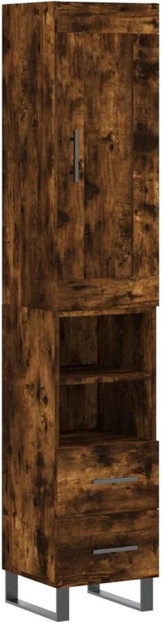 VidaXL Hoge Kast Hoge Kasten Dressoir Buffetkast Hoge kast 34 5x34x180 cm bewerkt hout gerookt eikenkleurig
