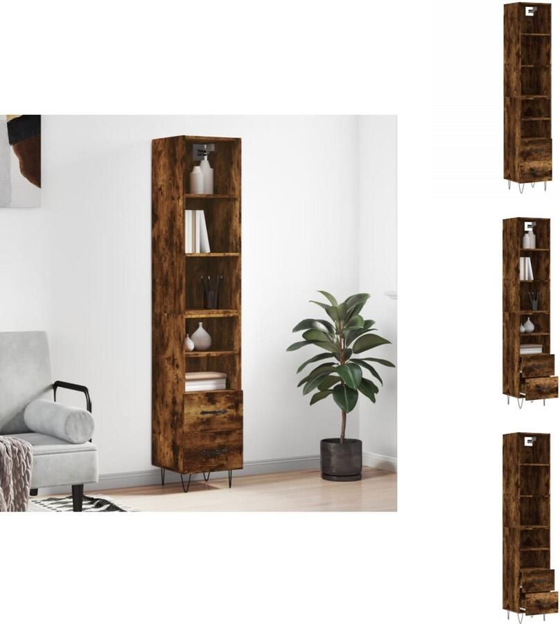 VidaXL Hoge Kast Hoge Kasten Dressoir Buffetkast Hoge kast 34 5x34x180 cm bewerkt hout gerookt eikenkleurig