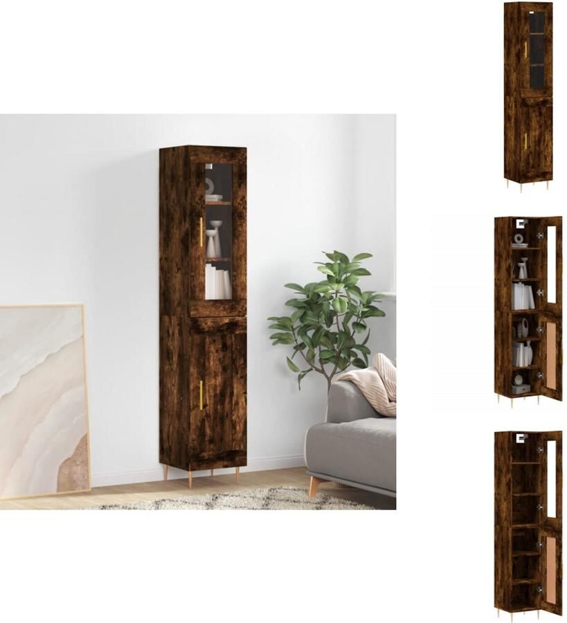 VidaXL Hoge Kast Hoge Kasten Dressoir Buffetkast Hoge kast 34 5x34x180 cm bewerkt hout gerookt eikenkleurig