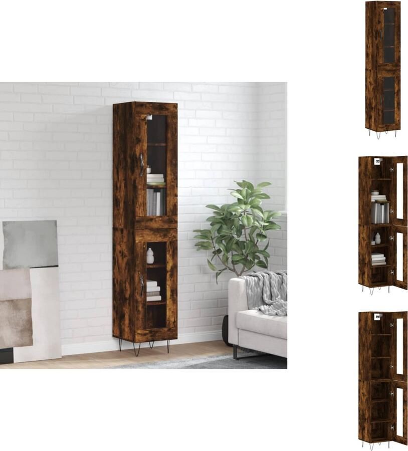 VidaXL Hoge Kast Hoge Kasten Dressoir Buffetkast Hoge kast 34 5x34x180 cm bewerkt hout gerookt eikenkleurig