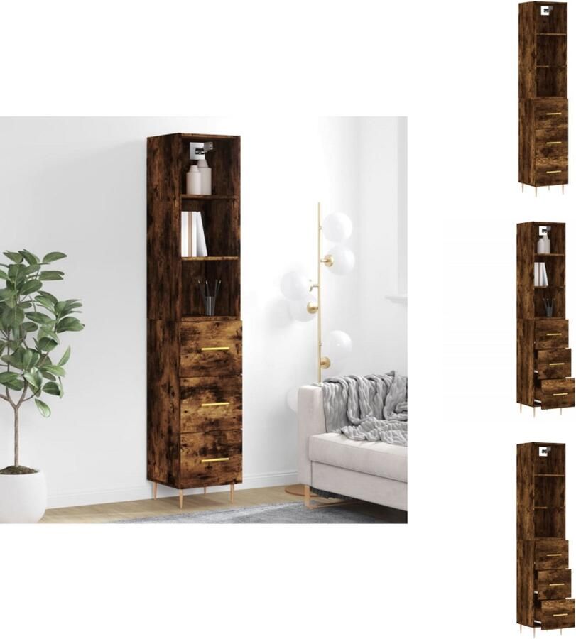 VidaXL Hoge Kast Hoge Kasten Dressoir Buffetkast Hoge kast 34 5x34x180 cm bewerkt hout gerookt eikenkleurig