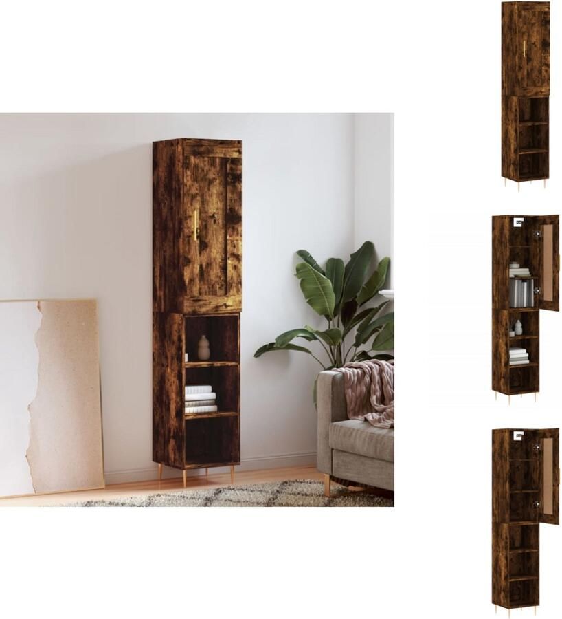 VidaXL Hoge Kast Hoge Kasten Dressoir Buffetkast Hoge kast 34 5x34x180 cm bewerkt hout gerookt eikenkleurig