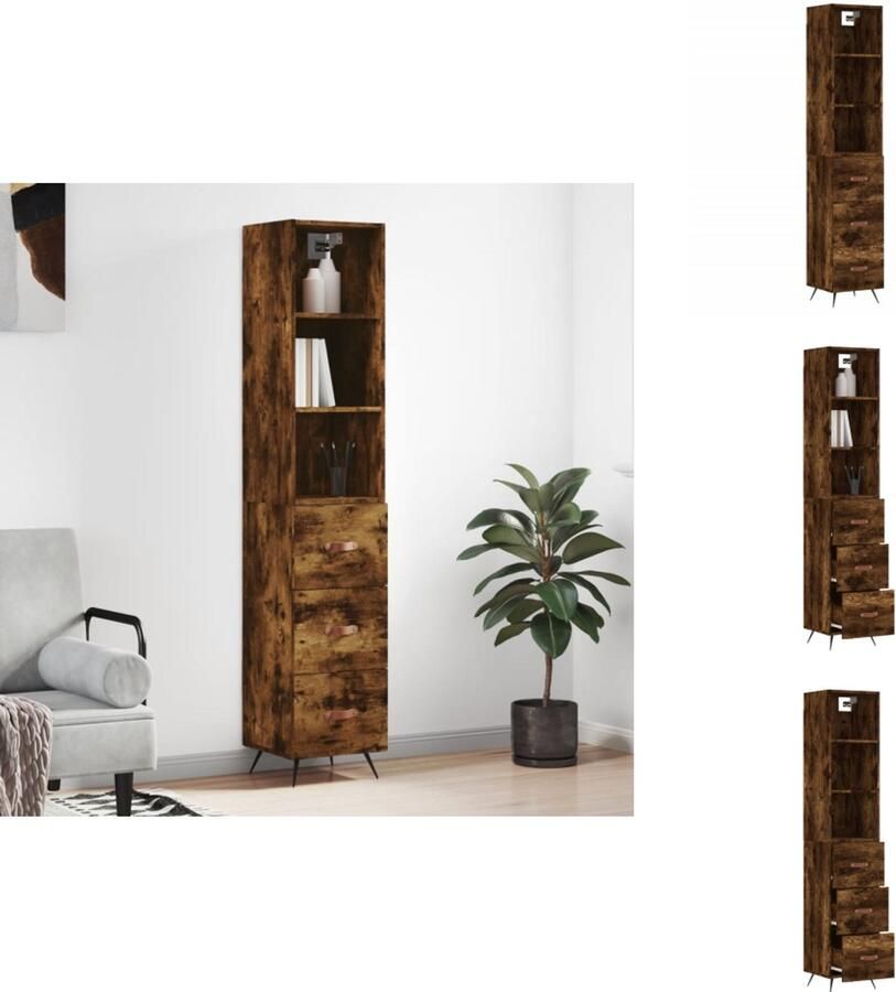 VidaXL Hoge Kast Hoge Kasten Dressoir Buffetkast Hoge kast 34 5x34x180 cm bewerkt hout gerookt eikenkleurig