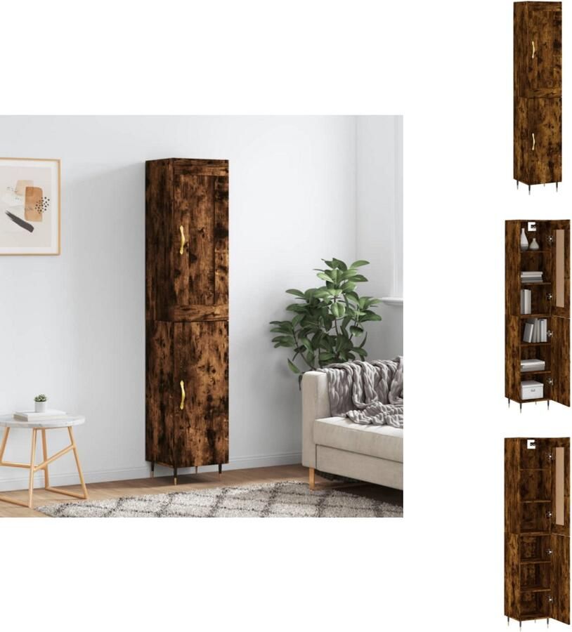 VidaXL Hoge Kast Hoge Kasten Dressoir Buffetkast Hoge kast 34 5x34x180 cm bewerkt hout gerookt eikenkleurig