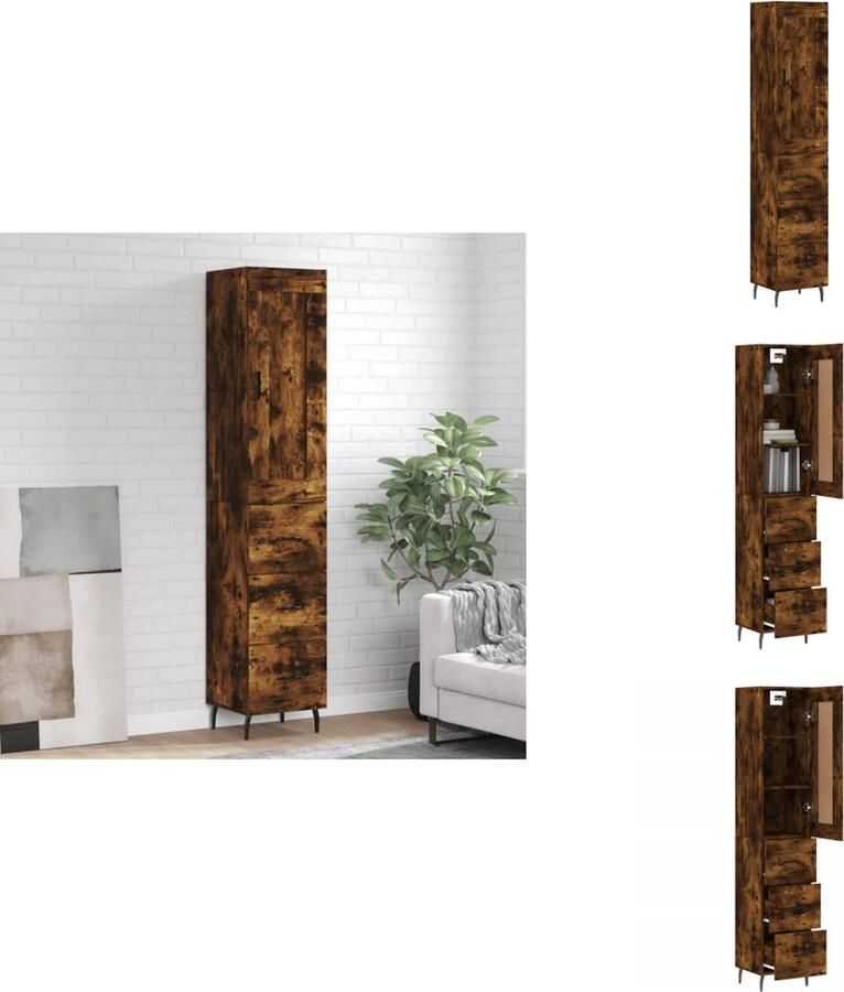 VidaXL Hoge Kast Hoge Kasten Dressoir Buffetkast Hoge kast 34-5x34x180 cm bewerkt hout gerookt eikenkleurig