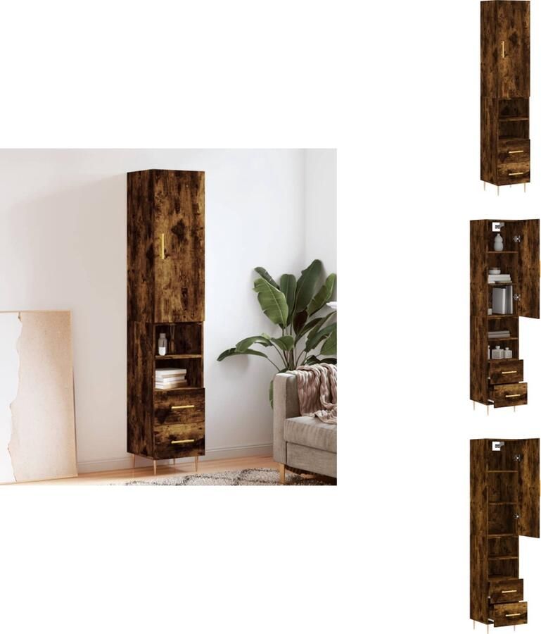 VidaXL Hoge Kast Hoge Kasten Dressoir Buffetkast Hoge kast 34 5x34x180 cm bewerkt hout gerookt eikenkleurig - Foto 3