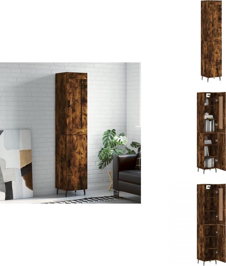 VidaXL Hoge Kast Hoge Kasten Dressoir Buffetkast Hoge kast 34-5x34x180 cm bewerkt hout gerookt eikenkleurig