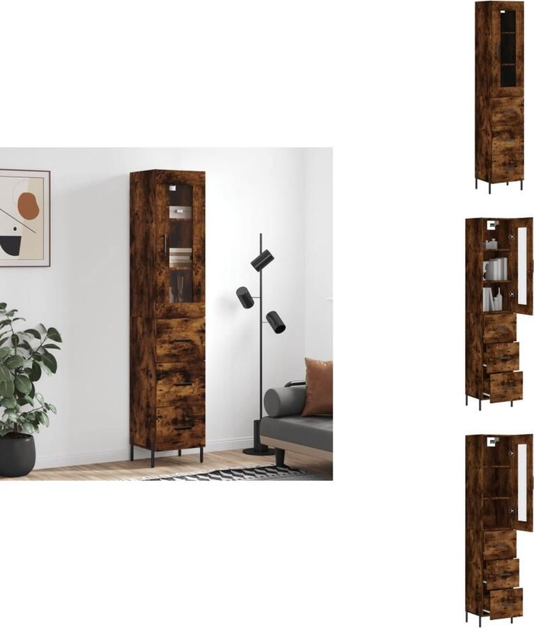 VidaXL Hoge Kast Hoge Kasten Hoge Kast Met Lade Kast -Hoge-kast-34-5x34x180-cm-bewerkt-hout-gerookt-eikenkleurig - Foto 6