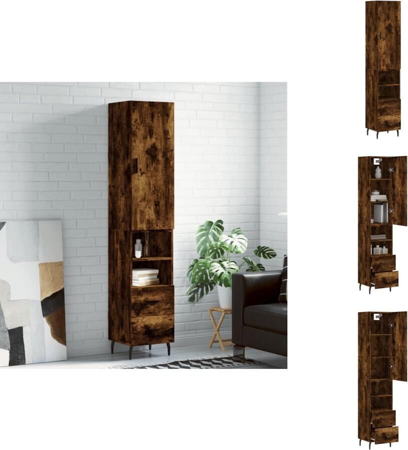 VidaXL Hoge Kast Hoge Kasten Dressoir Buffetkast Hoge kast 34 5x34x180 cm bewerkt hout gerookt eikenkleurig