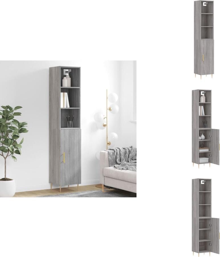 VidaXL Hoge Kast Hoge Kasten Dressoir Buffetkast Hoge kast 34-5x34x180 cm bewerkt hout grijs sonoma eikenkleurig - Foto 2