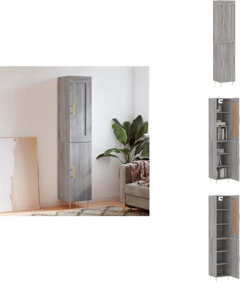 VidaXL Hoge Kast Hoge Kasten Dressoir Buffetkast -Hoge-kast-34-5x34x180-cm-bewerkt-hout-grijs-sonoma-eikenkleurig