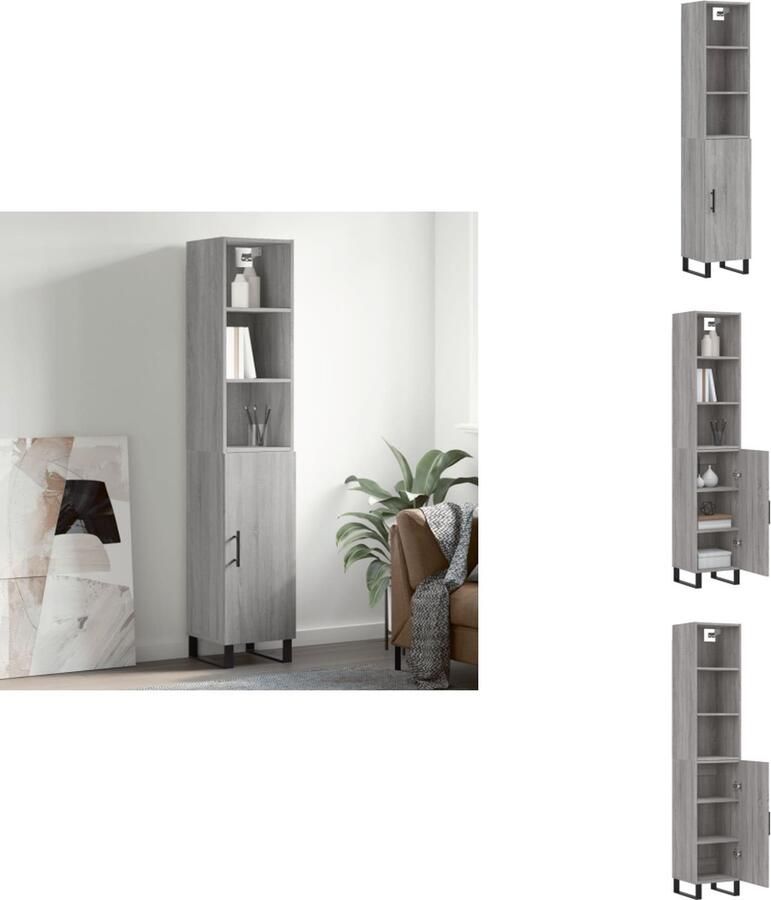 VidaXL Hoge Kast Hoge Kasten Dressoir Buffetkast -Hoge-kast-34-5x34x180-cm-bewerkt-hout-grijs-sonoma-eikenkleurig