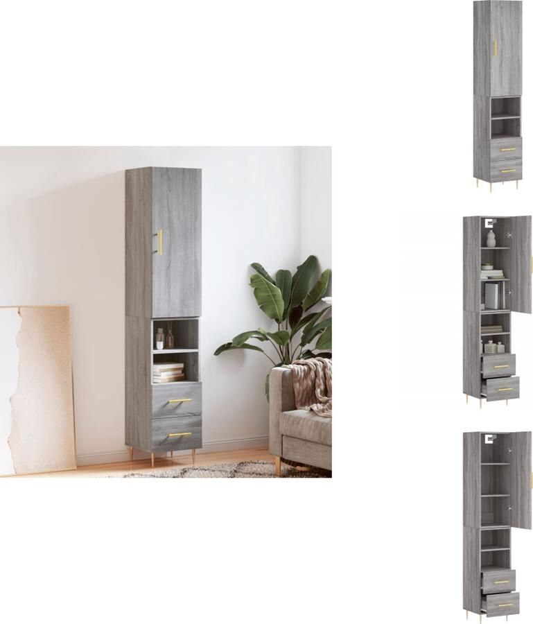 VidaXL Hoge Kast Hoge Kasten Dressoir Buffetkast Hoge kast 34 5x34x180 cm bewerkt hout grijs sonoma eikenkleurig - Foto 3