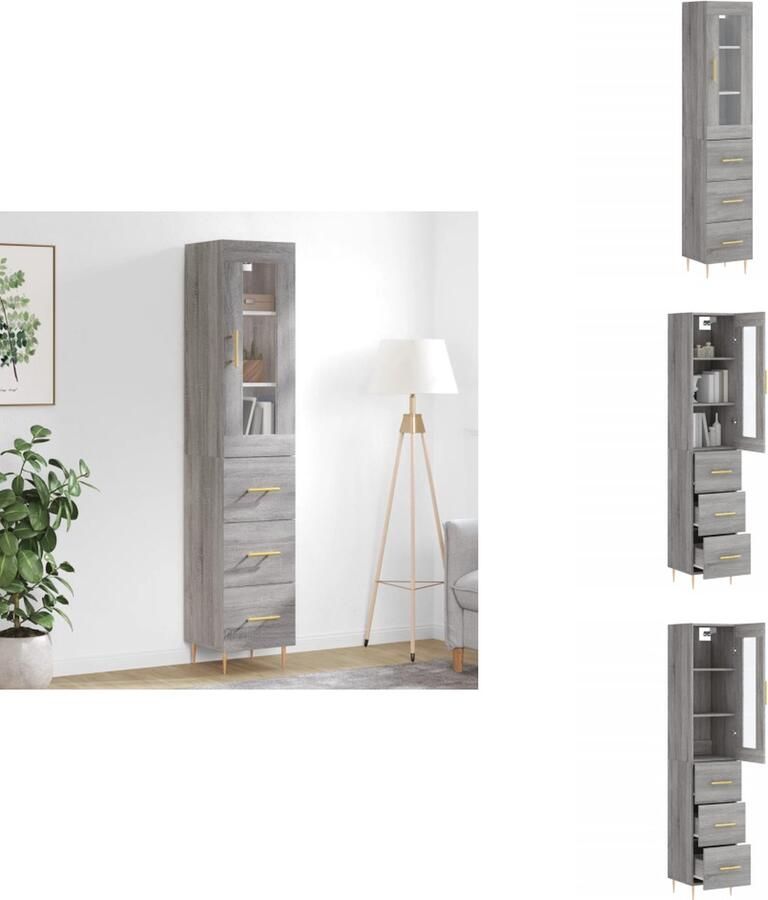 VidaXL Hoge Kast Hoge Kasten Dressoir Buffetkast Hoge kast 34 5x34x180 cm bewerkt hout grijs sonoma eikenkleurig