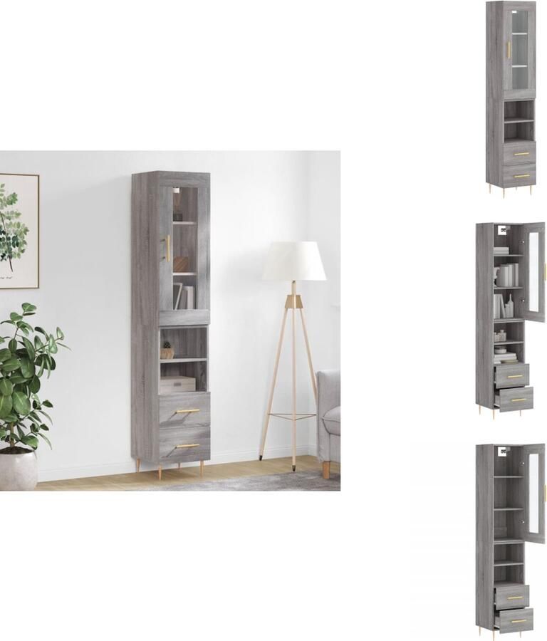 VidaXL Hoge Kast Hoge Kasten Dressoir Buffetkast Hoge kast 34 5x34x180 cm bewerkt hout grijs sonoma eikenkleurig
