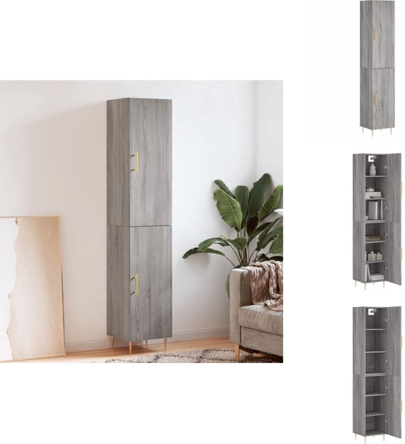 VidaXL Hoge Kast Hoge Kasten Dressoir Buffetkast Hoge kast 34 5x34x180 cm bewerkt hout grijs sonoma eikenkleurig