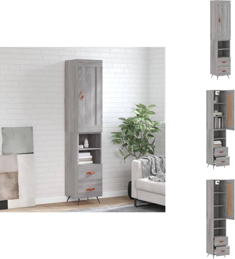 VidaXL Hoge Kast Hoge Kasten Dressoir Buffetkast Hoge kast 34 5x34x180 cm bewerkt hout grijs sonoma eikenkleurig