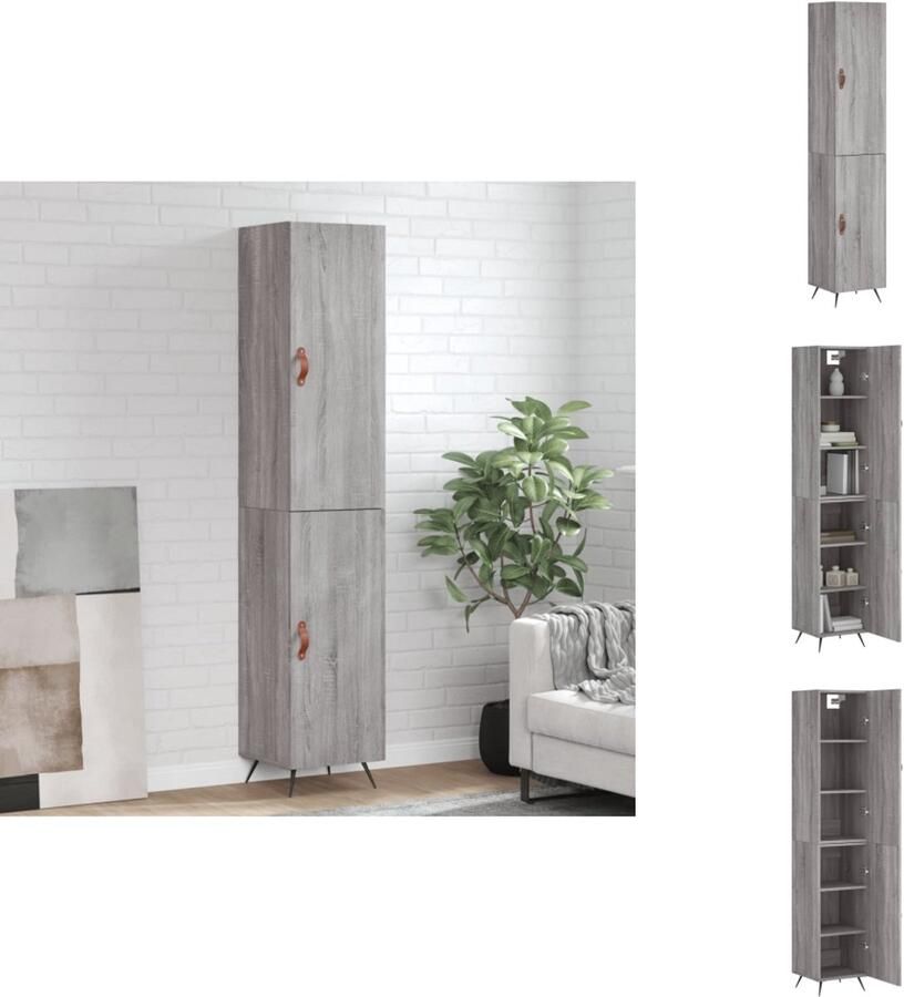 VidaXL Hoge Kast Hoge Kasten Dressoir Buffetkast Hoge kast 34 5x34x180 cm bewerkt hout grijs sonoma eikenkleurig