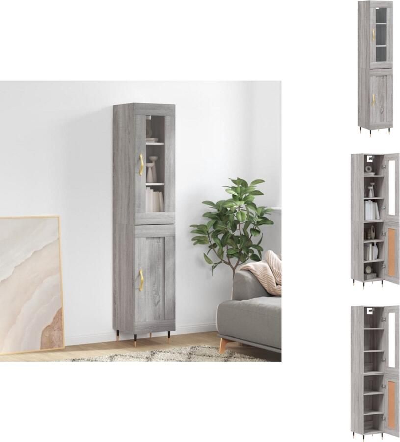VidaXL Hoge Kast Hoge Kasten Dressoir Buffetkast Hoge kast 34 5x34x180 cm bewerkt hout grijs sonoma eikenkleurig