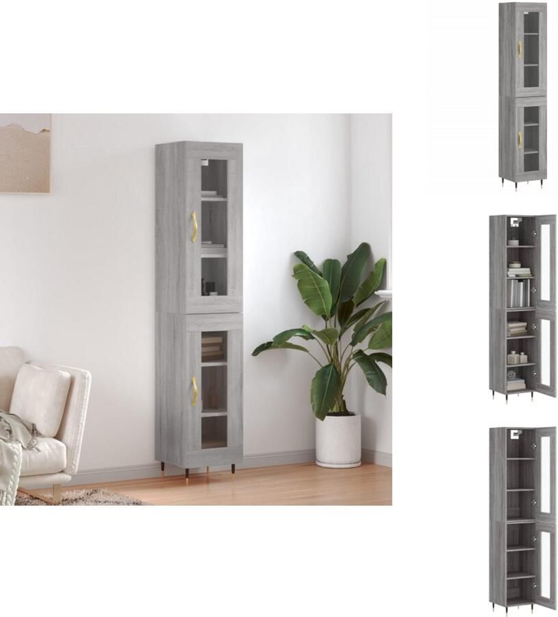 VidaXL Hoge Kast Hoge Kasten Dressoir Buffetkast Hoge kast 34 5x34x180 cm bewerkt hout grijs sonoma eikenkleurig