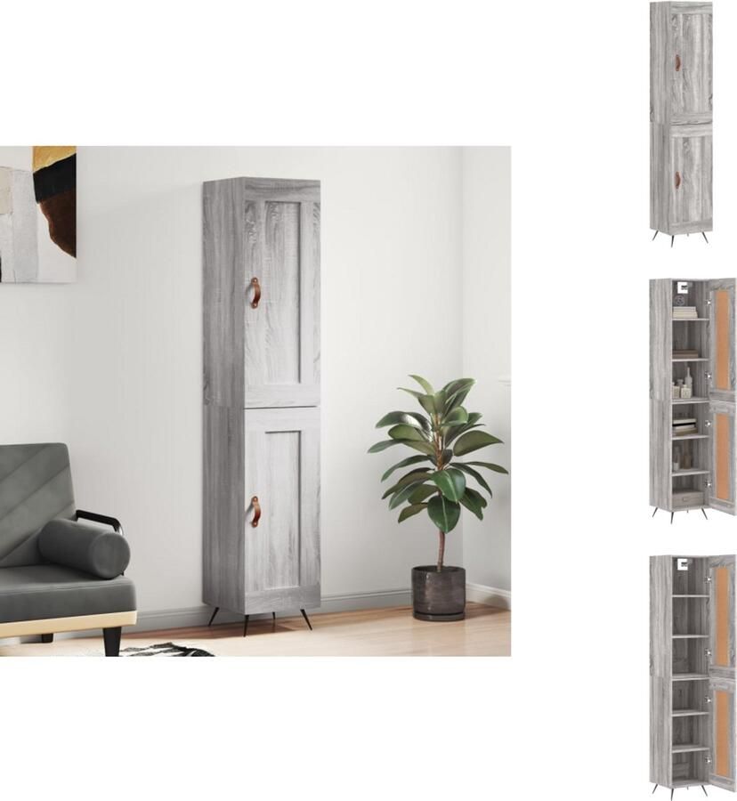 VidaXL Hoge Kast Hoge Kasten Dressoir Buffetkast Hoge kast 34 5x34x180 cm bewerkt hout grijs sonoma eikenkleurig