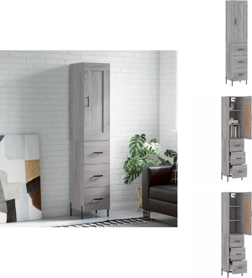 VidaXL Hoge Kast Hoge Kasten Dressoir Buffetkast Hoge kast 34 5x34x180 cm bewerkt hout grijs sonoma eikenkleurig