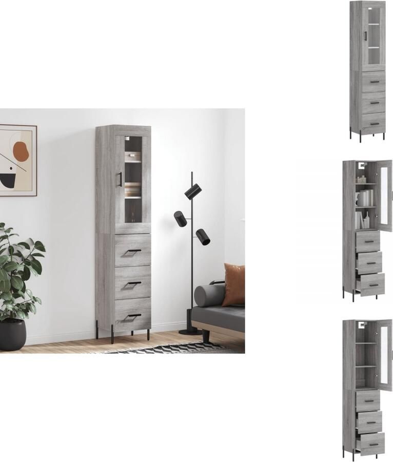 VidaXL Hoge Kast Hoge Kasten Dressoir Buffetkast Hoge kast 34 5x34x180 cm bewerkt hout grijs sonoma eikenkleurig
