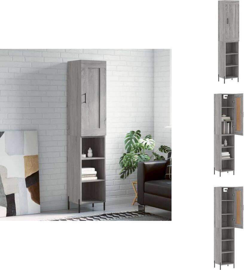 VidaXL Hoge Kast Hoge Kasten Dressoir Buffetkast Hoge kast 34 5x34x180 cm bewerkt hout grijs sonoma eikenkleurig