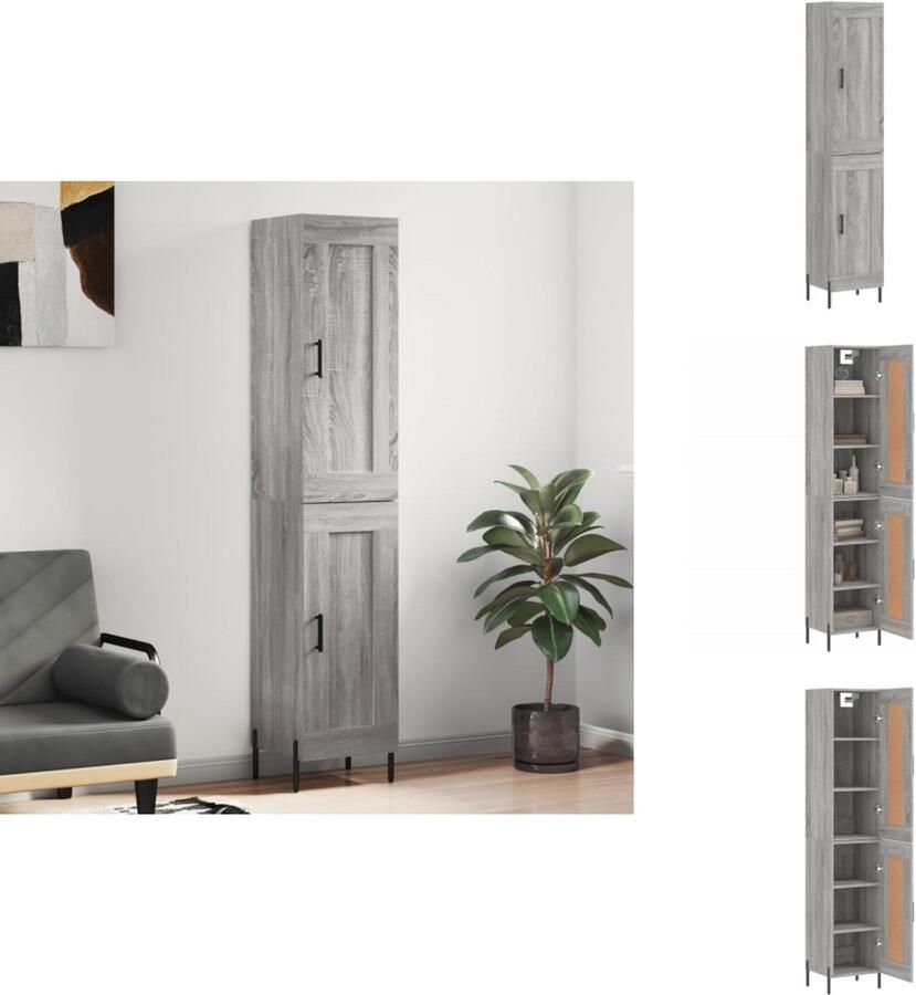 VidaXL Hoge Kast Hoge Kasten Dressoir Buffetkast Hoge kast 34 5x34x180 cm bewerkt hout grijs sonoma eikenkleurig