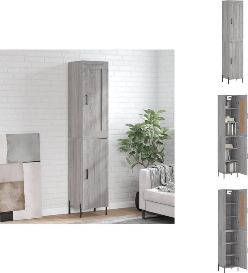VidaXL Hoge Kast Hoge Kasten Dressoir Buffetkast Hoge kast 34 5x34x180 cm bewerkt hout grijs sonoma eikenkleurig
