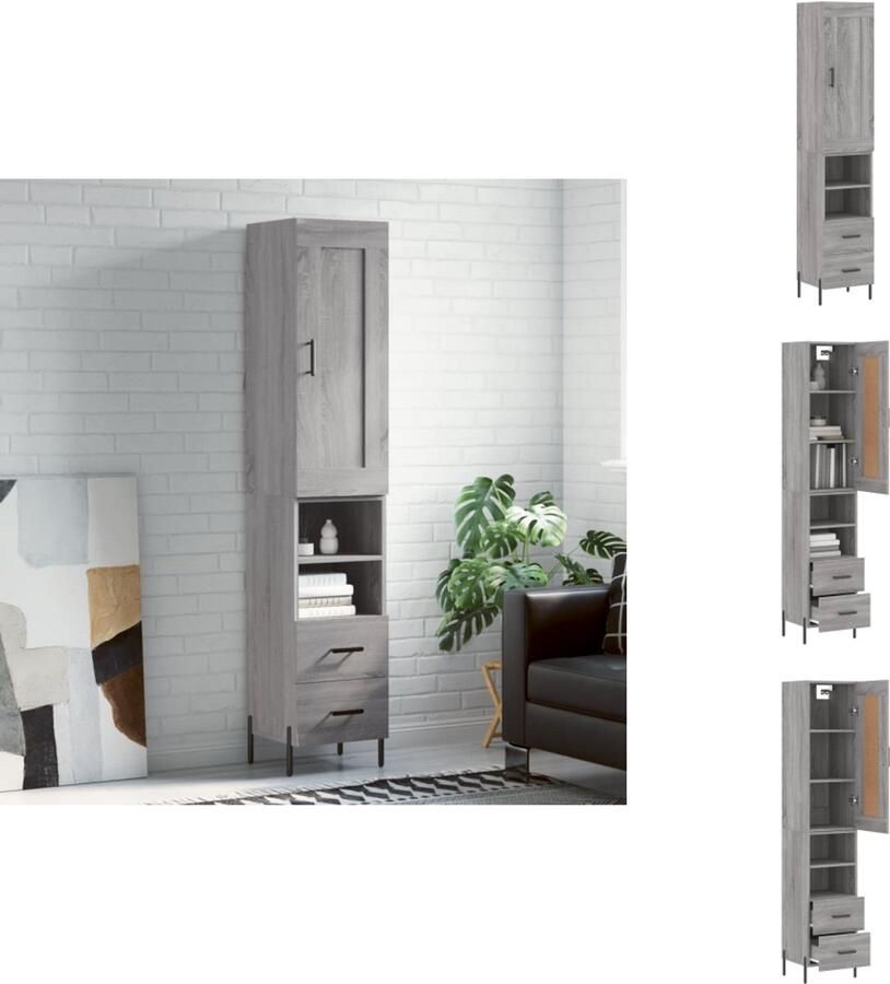 VidaXL Hoge Kast Hoge Kasten Dressoir Buffetkast Hoge kast 34 5x34x180 cm bewerkt hout grijs sonoma eikenkleurig