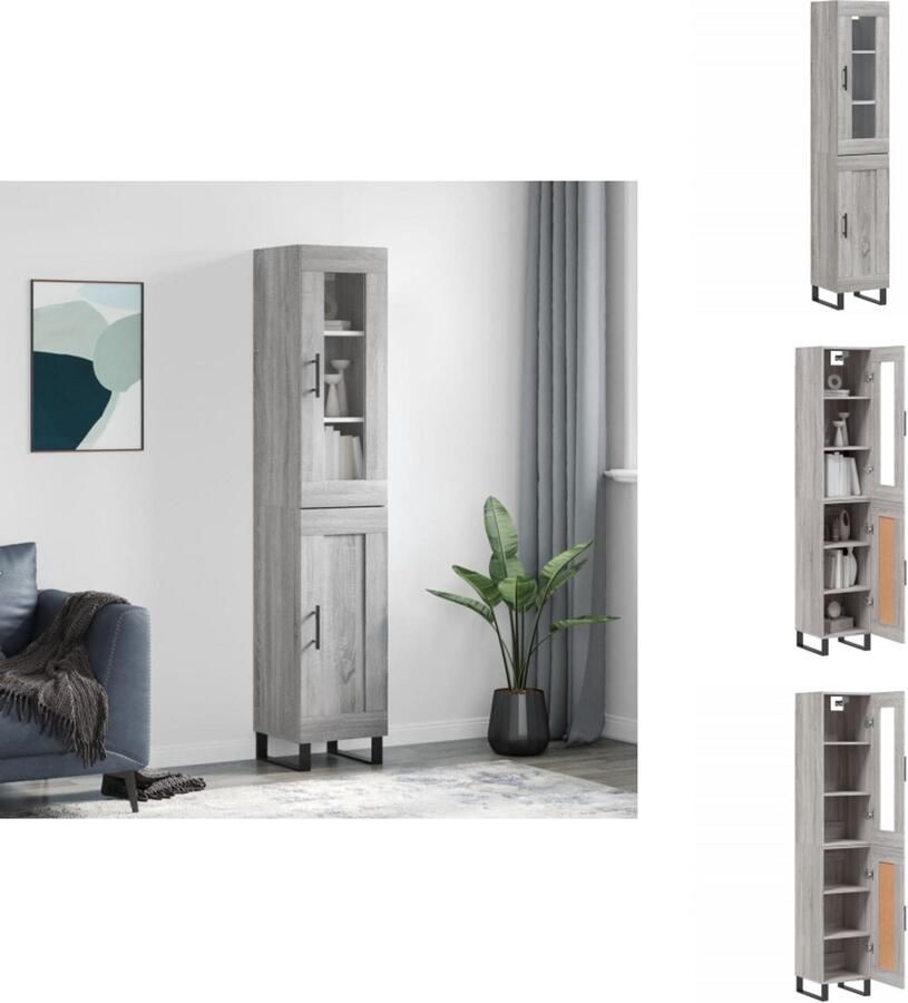 VidaXL Hoge Kast Hoge Kasten Dressoir Buffetkast Hoge kast 34 5x34x180 cm bewerkt hout grijs sonoma eikenkleurig