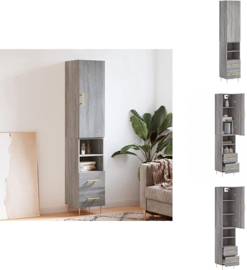 VidaXL Hoge Kast Hoge Kasten Dressoir Buffetkast Hoge kast 34 5x34x180 cm bewerkt hout grijs sonoma eikenkleurig - Foto 2