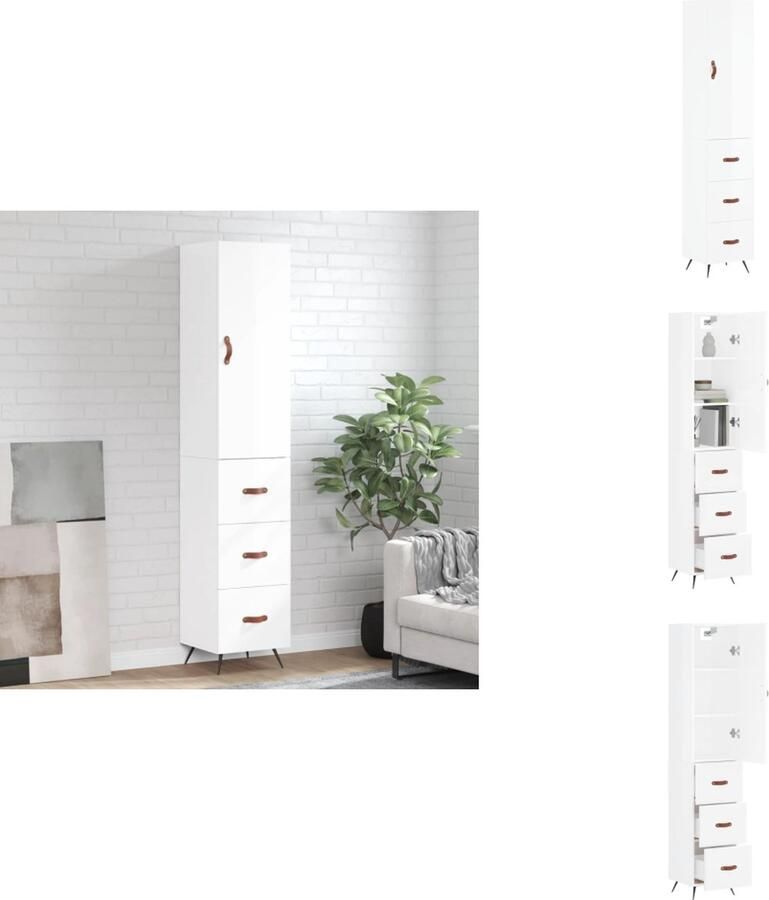 VidaXL Hoge Kast Hoge Kasten Dressoir Buffetkast -Hoge-kast-34-5x34x180-cm-bewerkt-hout-hoogglans-wit - Foto 2