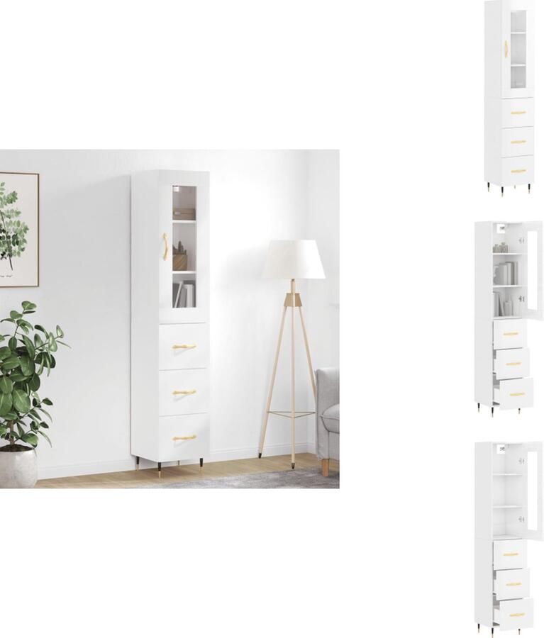 VidaXL Hoge Kast Hoge Kasten Dressoir Buffetkast Hoge kast 34-5x34x180 cm bewerkt hout hoogglans wit
