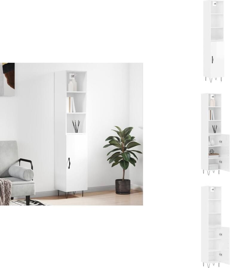 VidaXL Hoge Kast Hoge Kasten Dressoir Buffetkast Hoge kast 34-5x34x180 cm bewerkt hout hoogglans wit