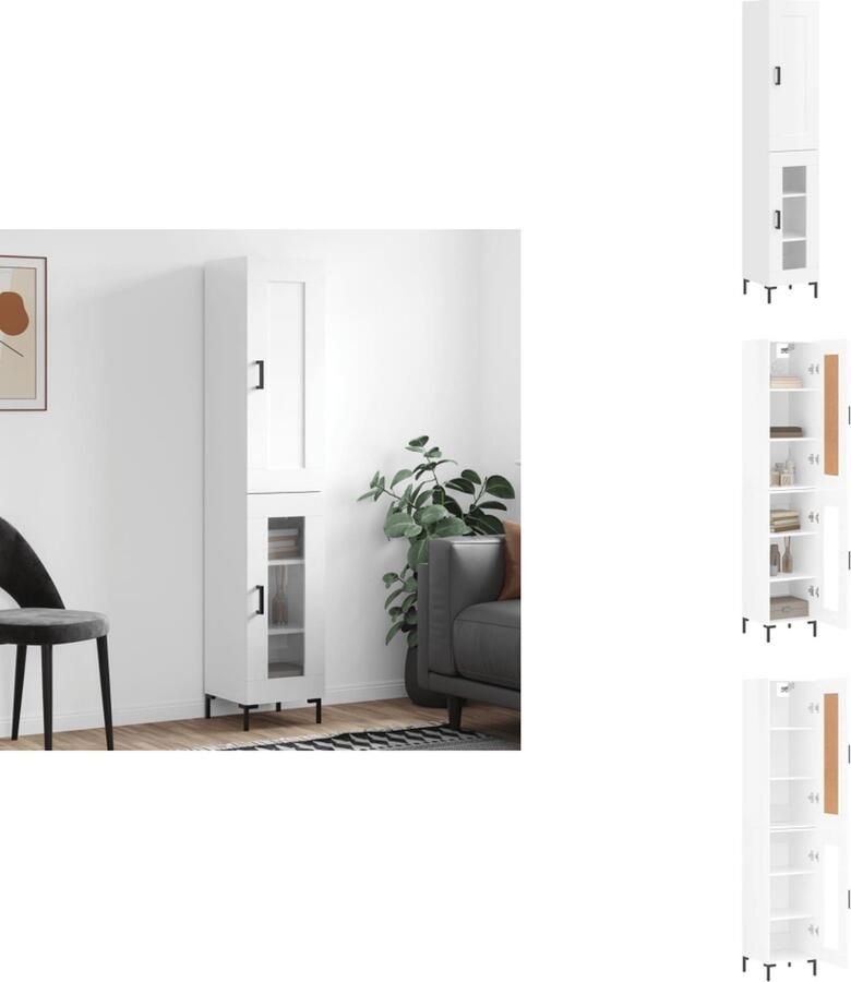 VidaXL Hoge Kast Hoge Kasten Dressoir Buffetkast Hoge kast 34-5x34x180 cm bewerkt hout hoogglans wit
