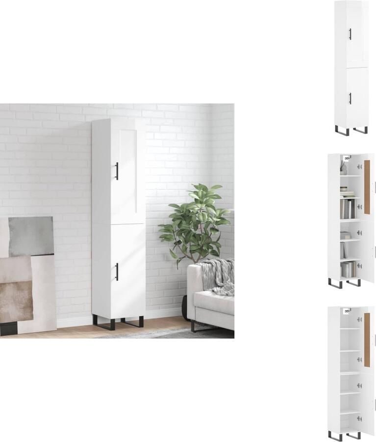 VidaXL Hoge Kast Hoge Kasten Dressoir Buffetkast Hoge kast 34-5x34x180 cm bewerkt hout hoogglans wit - Foto 4