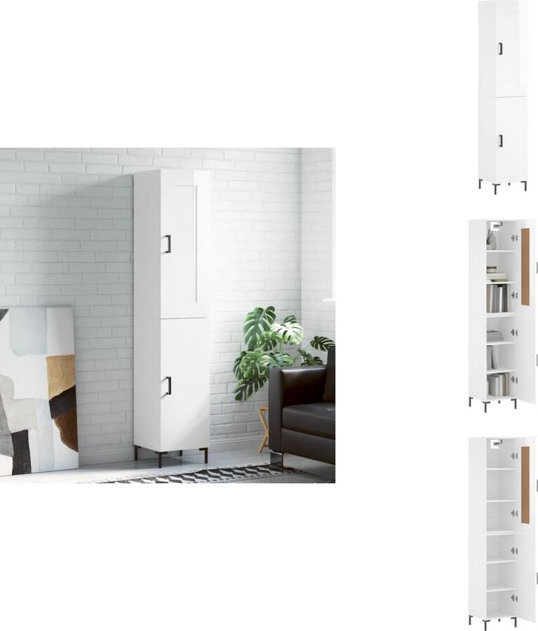 VidaXL Hoge Kast Hoge Kasten Hoge Kast Met Lade Kast Hoge kast 34-5x34x180 cm bewerkt hout hoogglans wit - Foto 3