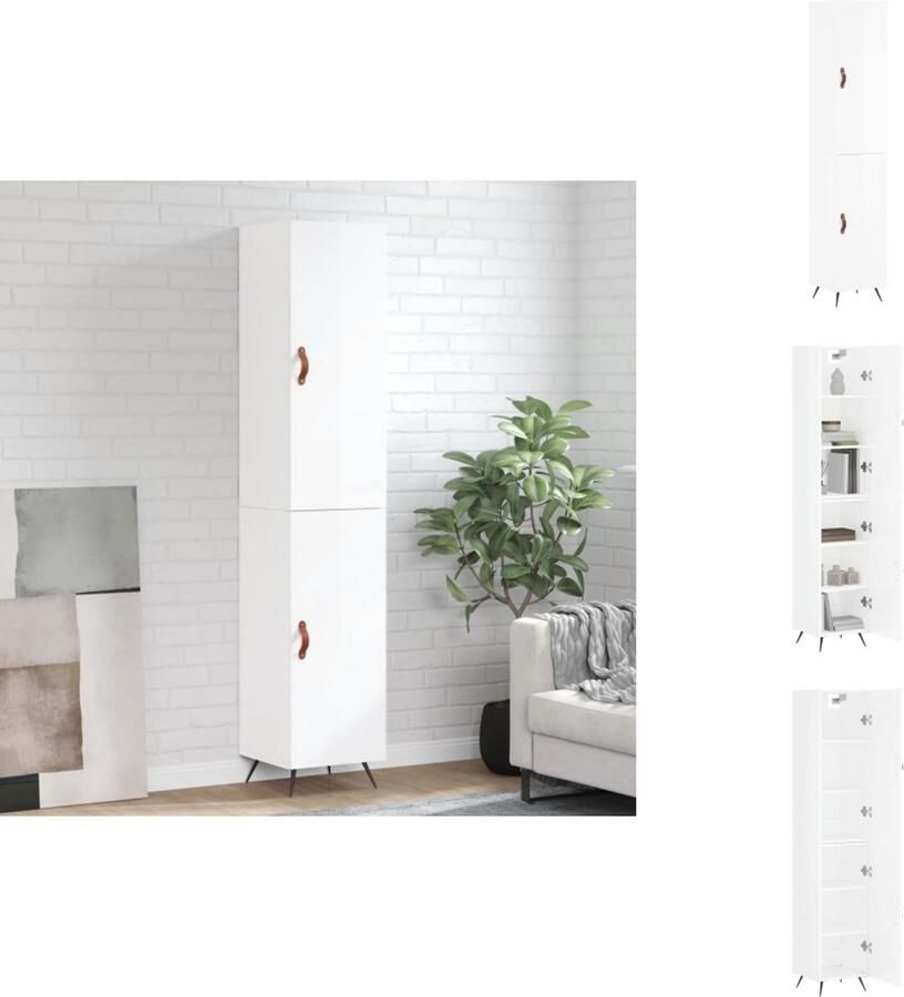 VidaXL Hoge Kast Hoge Kasten Dressoir Buffetkast Hoge kast 34 5x34x180 cm bewerkt hout hoogglans wit - Foto 2